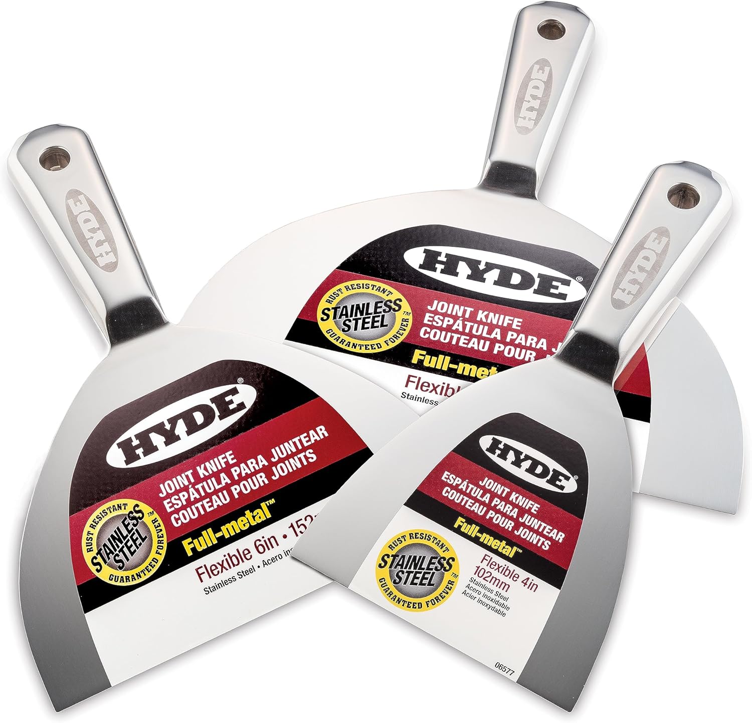 Hyde Juego de cuchillos de metal de alta calidad de 4, 6 y 8 pulgadas, grado profesional, ergonómico y resistente a la corrosión, todo acero