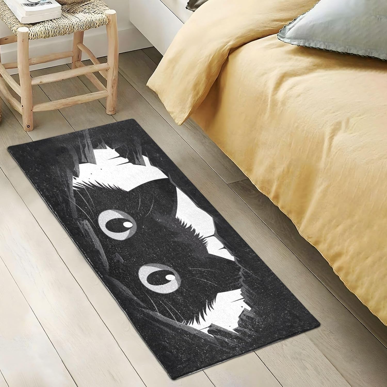Joisal Tapete de felpa con diseño de gato negro para baño, absorbente antideslizante, tapete de baño lavable con parte trasera de goma, 39 x 20