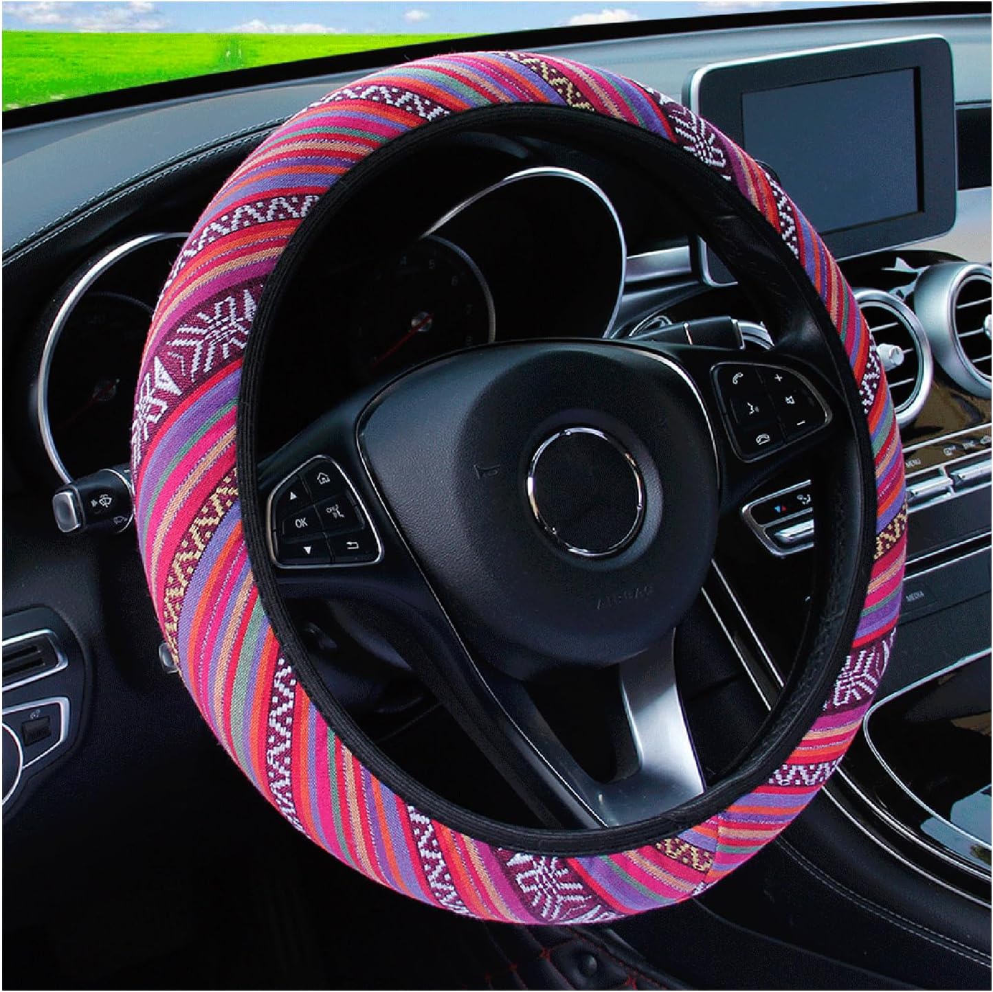 Funda bohemia para volante para mujeres y hombres, manta Baja para automóvil, SUV, elástica, elástica, transpirable, antideslizante, inodora, ajuste