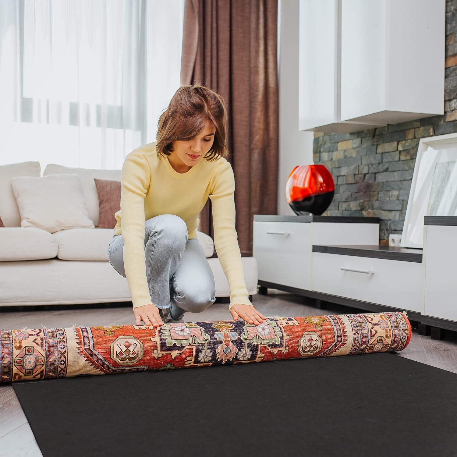 Slip-Stop Almohadilla antideslizante de perfil bajo prémium para alfombras de área y alfombras de pasillo, hecha en Estados Unidos, mantiene las