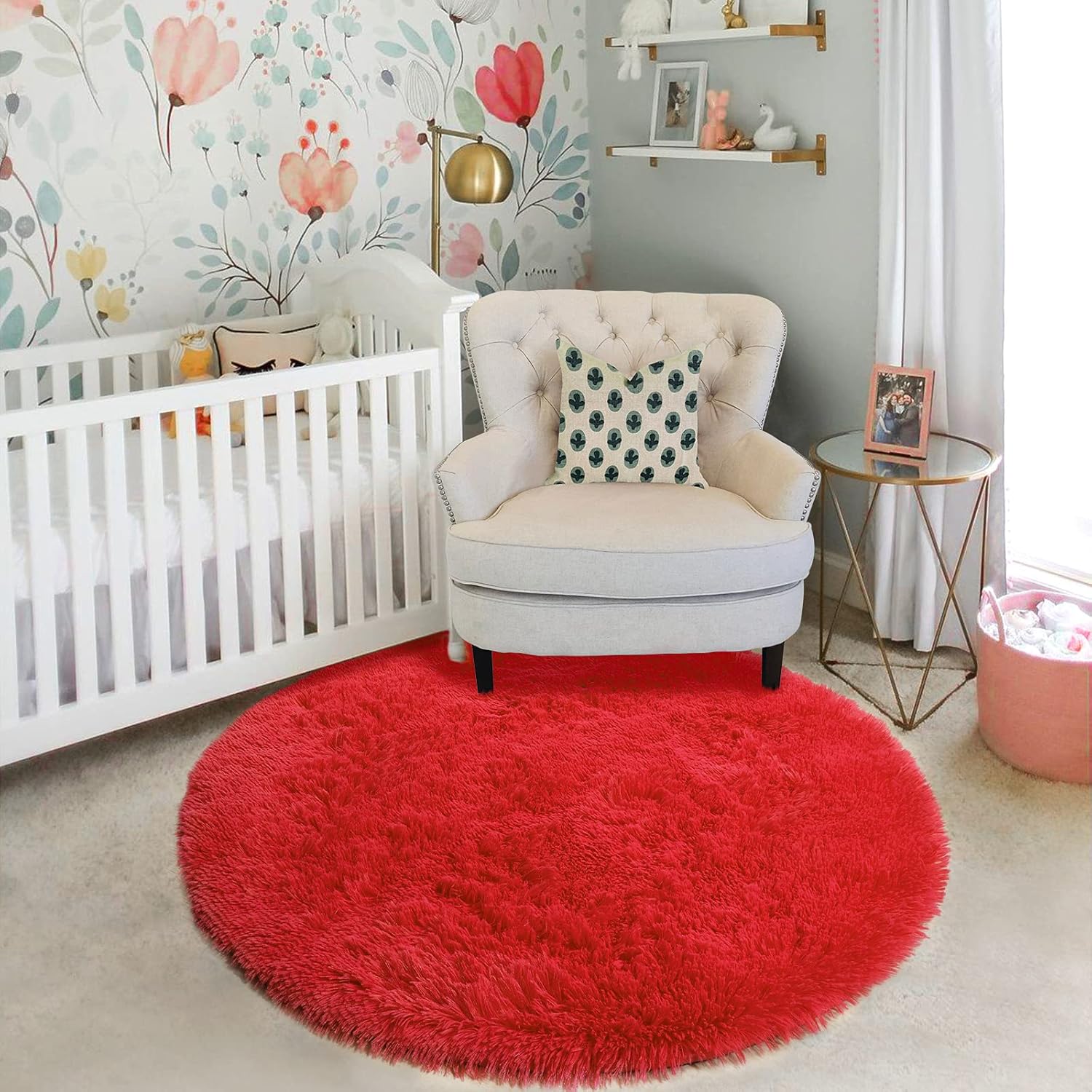 Alfombra redonda para dormitorio, 4 x 4 pies, ovalada mullida para habitación de niños, tapete peludo para habitación de adolescentes, alfombra