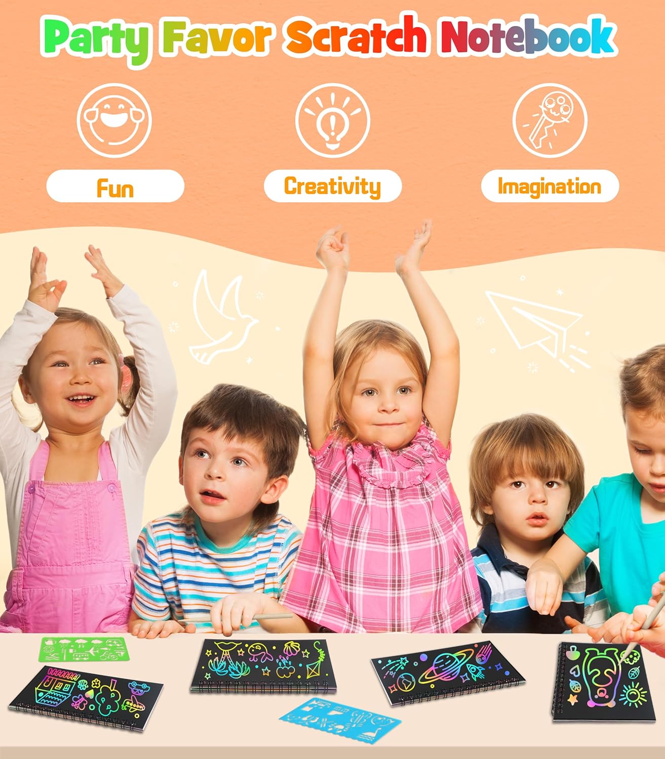 pigipigi Paquete de 16 piezas de papel para rascar, libro de notas de arco iris, para colorear mágico, suministros de papel para manualidades para