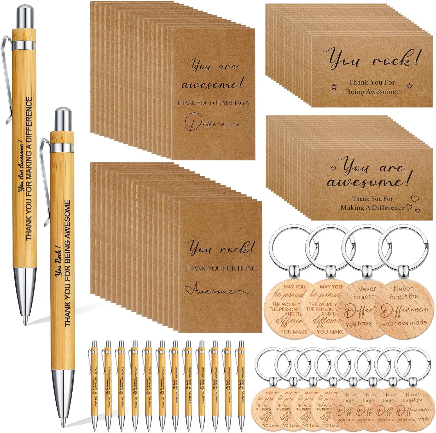 SATINIOR Regalos de agradecimiento para empleados, bolígrafos retráctiles de bambú retráctiles, llaveros inspiradores de madera, cuadernos de papel