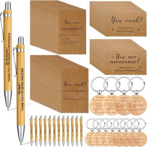 SATINIOR Regalos de agradecimiento para empleados, bolígrafos retráctiles de bambú retráctiles, llaveros inspiradores de madera, cuadernos de papel SATINIOR Regalos de agradecimiento para empleados, bolígrafos retráctiles de bambú retráctiles, llaveros inspiradores de madera, cuadernos de papel