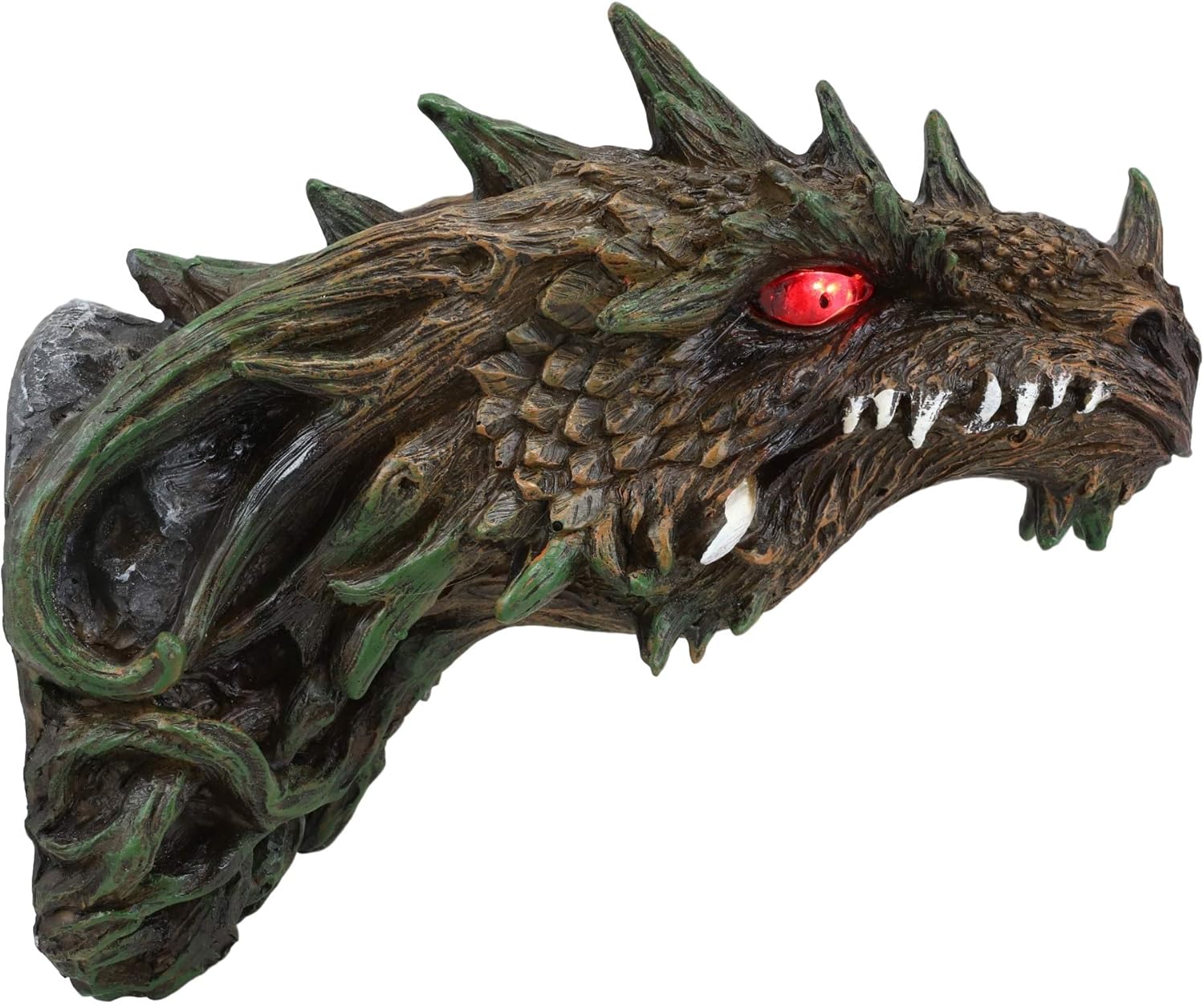 Ebros Gift Placa decorativa de pared con cabeza de dragón verde con ojos iluminados LED rojos, mazmorras y dragones, leyendas renacentistas