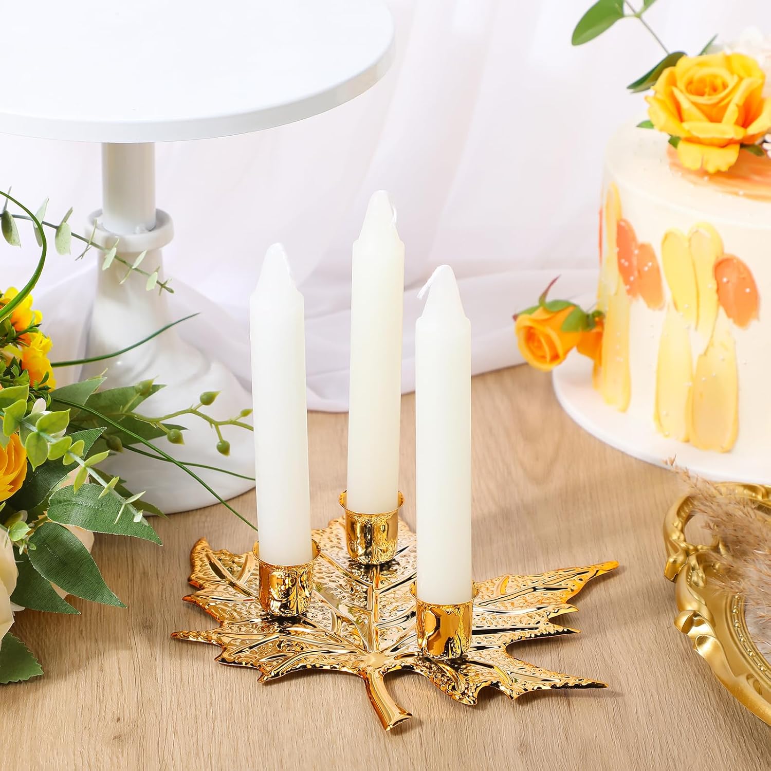 Juego de 2 portavelas de otoño de Acción de Gracias, centro de mesa de arce, decoración de mesa de otoño, centro de mesa de cosecha de otoño con 6
