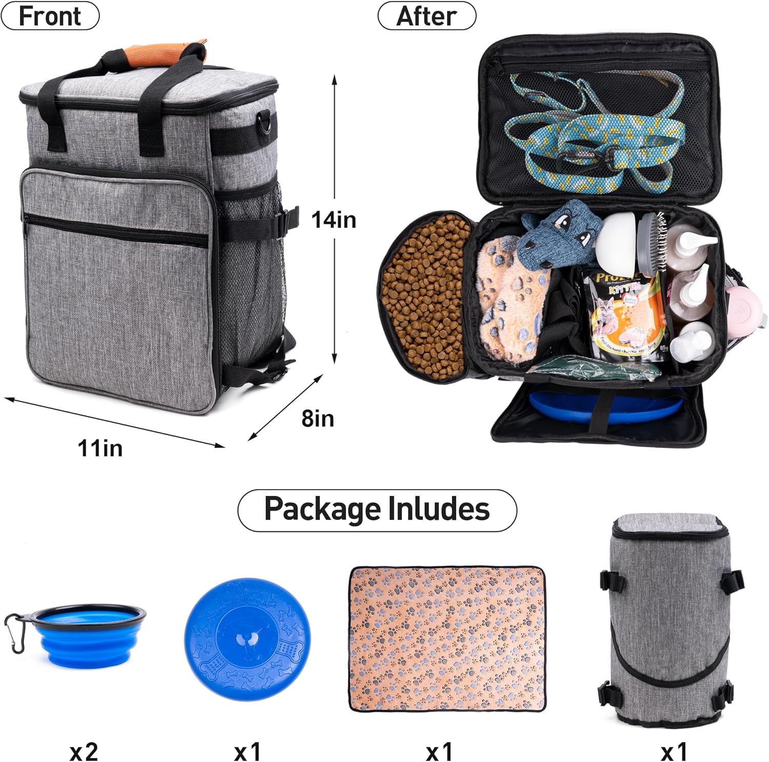 Bolsa de viaje para perros, 6 juegos de mochila de viaje para perros aprobada por aerolíneas para suministros, bolsas para mascotas para viajes,