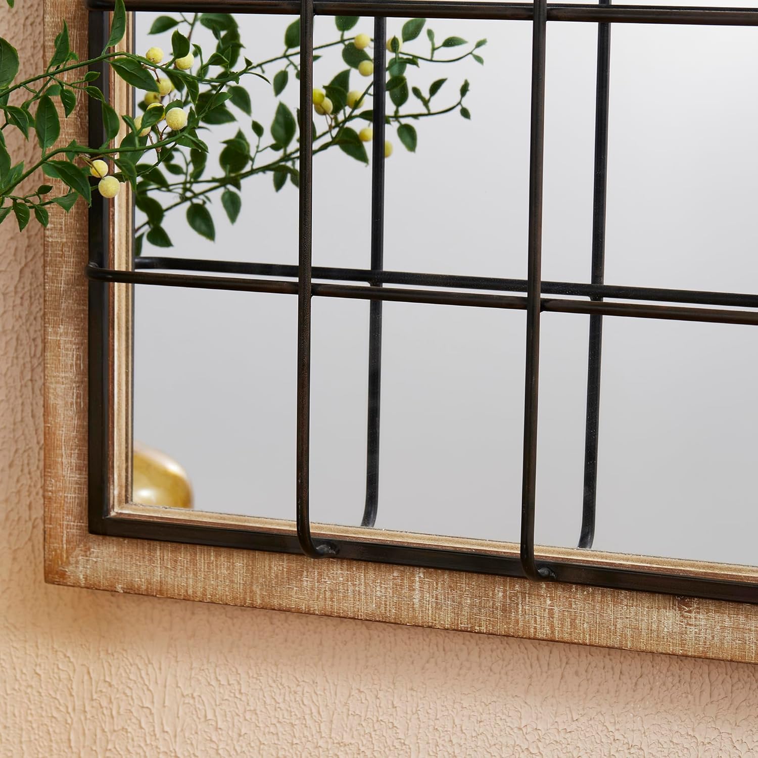 Glitzhome Espejo de pared para ventana, 24 x 32 pulgadas, espejo de pared decorativo de granja, rectangular colgante de madera y marco de metal,