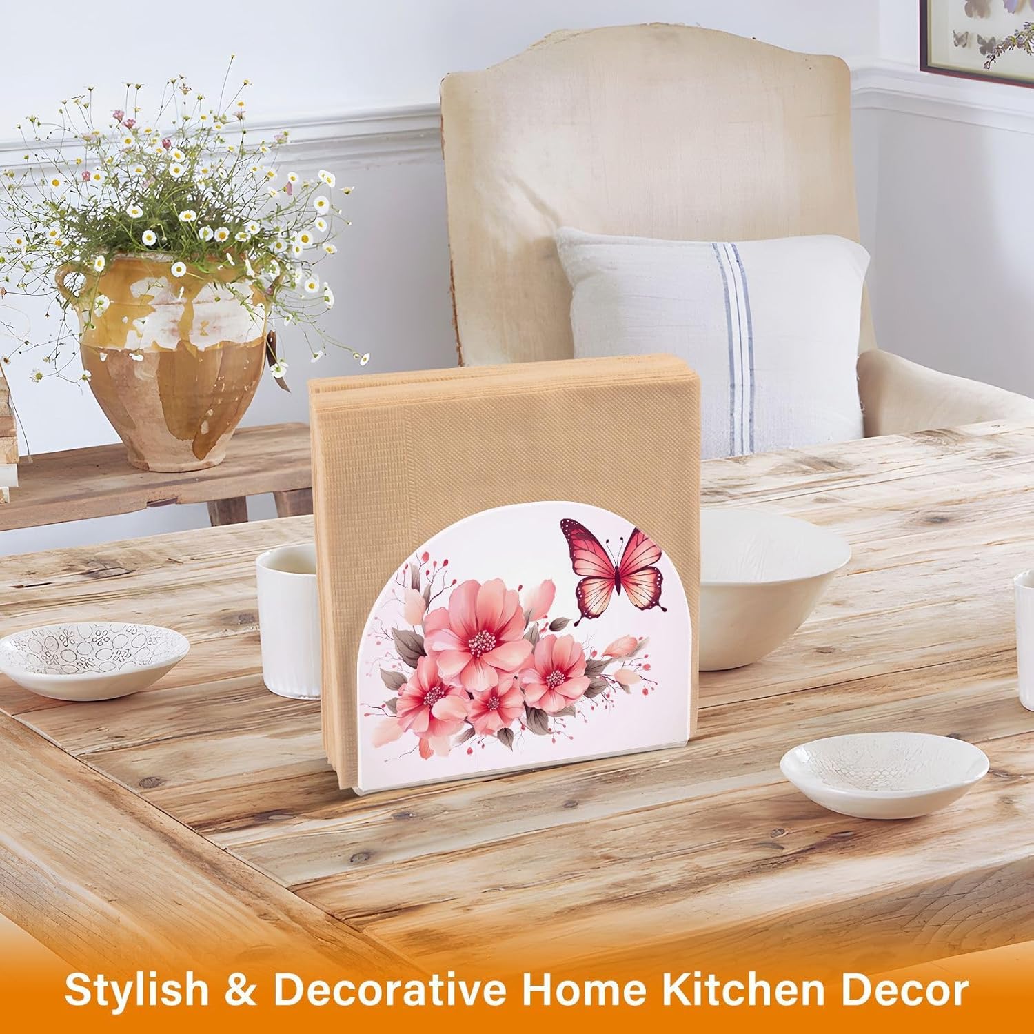 Butterfly Flower Napkin Holder for Table Standing Napkin Holders Modern Napkin Dispenser Vertical Table Paper Napkin Holder for Rustic Kitchen