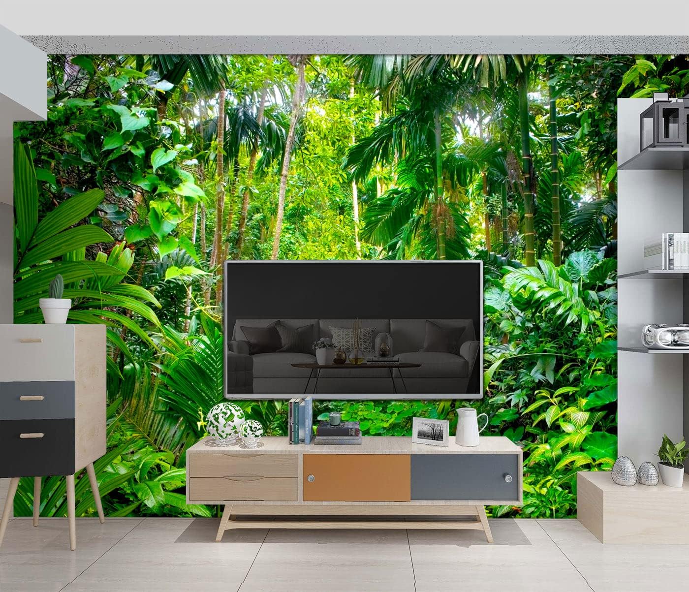 Papel tapiz botánico de selva tropical para dormitorio, murales de plantas de hojas verdes, decoración estética de habitación, sala de estar, fondo