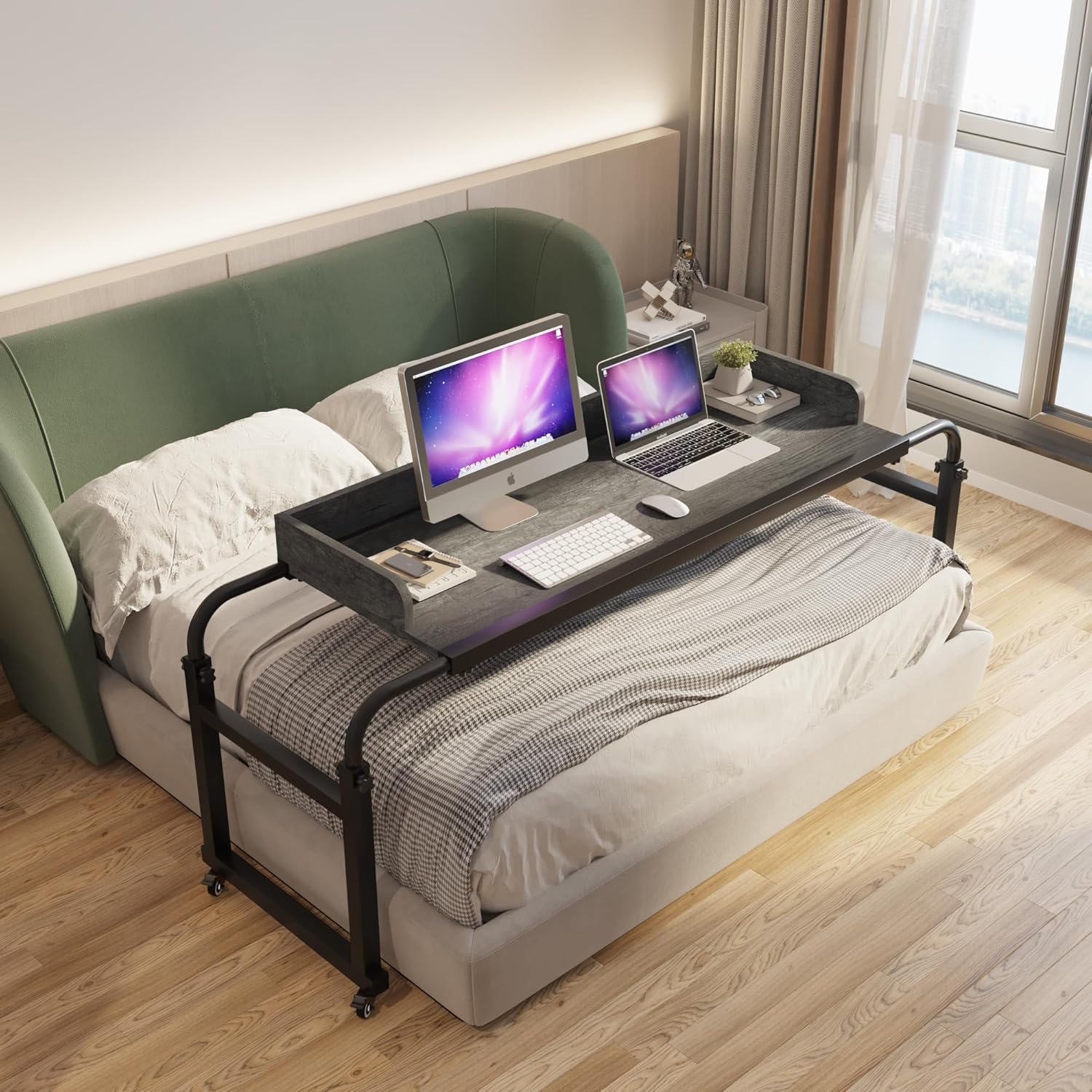 Mesa para colocar sobre la cama con ruedas, escritorio sobre la cama, mesa de cama tamaño King, mesa para computadora portátil, mesa sobre la cama