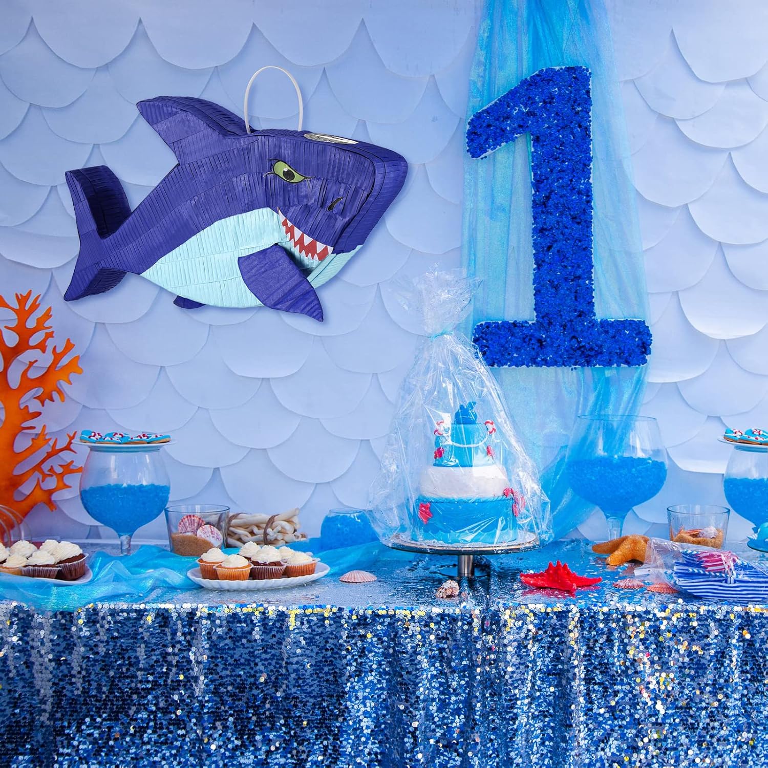 Piñata mexicana pequeña de 15.7 pulgadas con venda y murciélago y papel de seda redondo para decoración de verano, soporte para dulces y fiesta