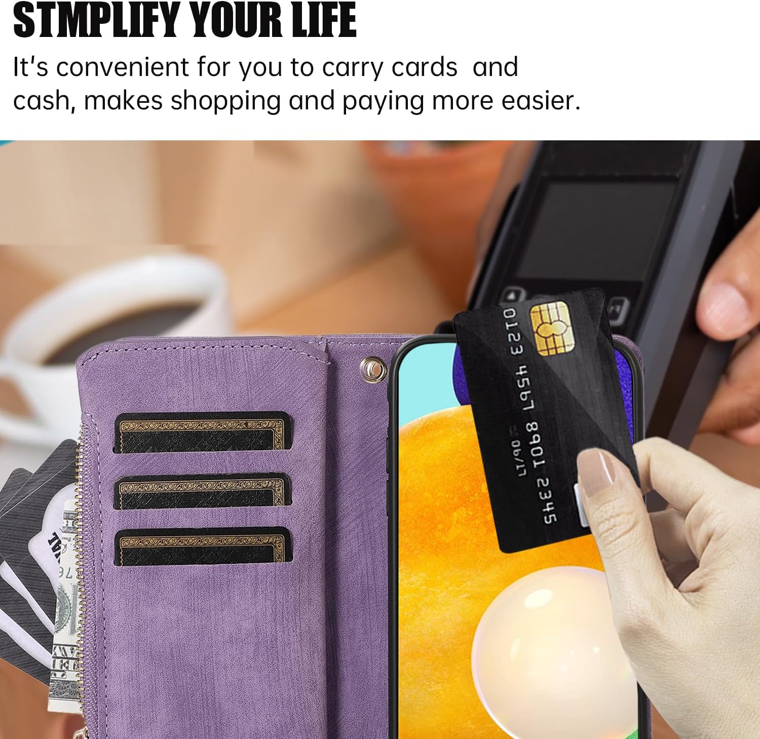 Funda de teléfono para Samsung Galaxy A52A52S 5G Funda tipo cartera con protector de pantalla de vidrio templado y correa para la muñeca de cuero