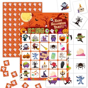 Tarjetas de juegos de fiesta de bingo de Halloween con 24 jugadores, juegos de fiesta de Halloween para niños, escuela, aula, suministros para Tarjetas de juegos de fiesta de bingo de Halloween con 24 jugadores, juegos de fiesta de Halloween para niños, escuela, aula, suministros para