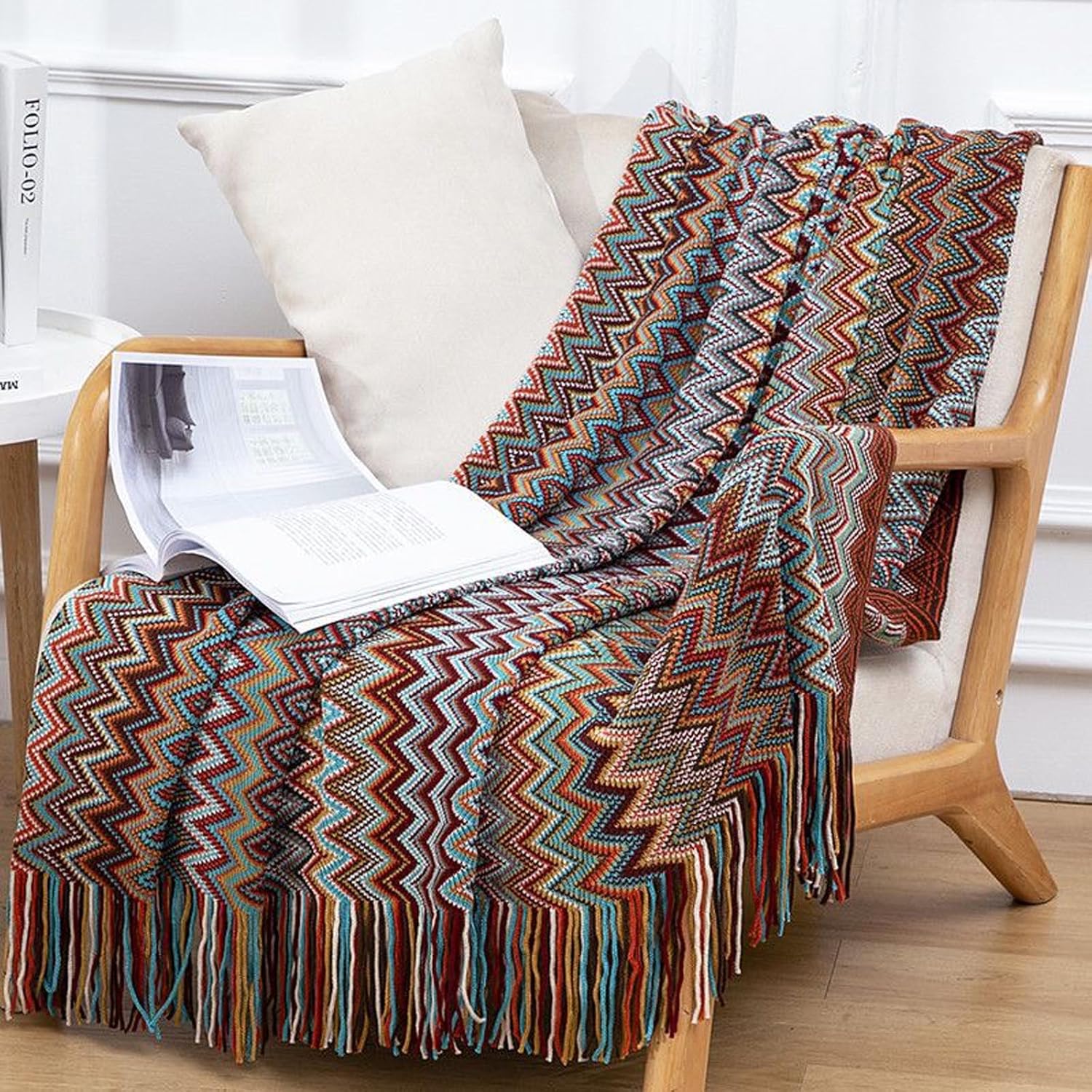 Manta bohemia de punto con borlas, para exteriores, reversible, suave, acogedora, ligera, para sofá cama, sofá, cama, manta decorativa afgana para