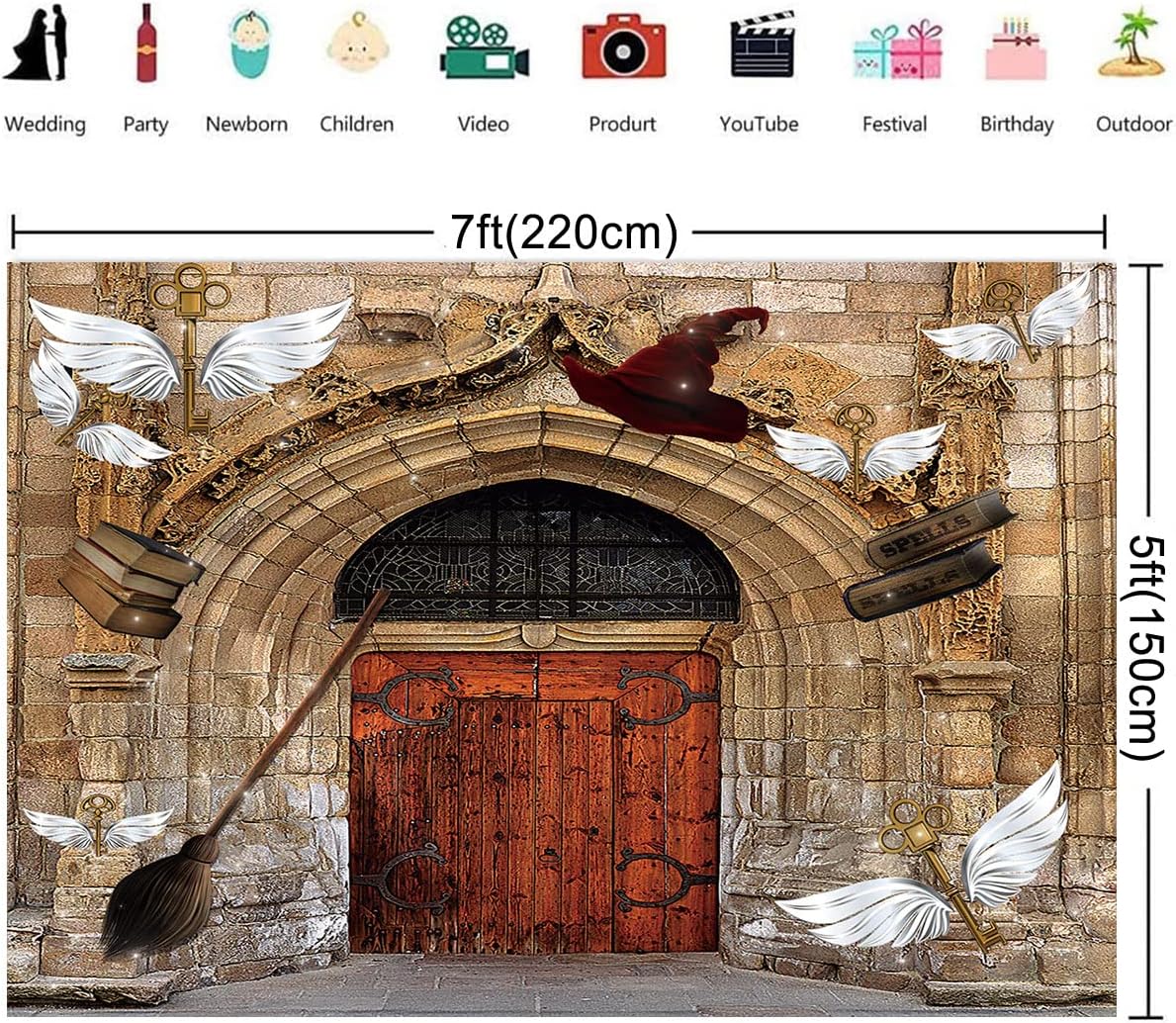 Telón de fondo mágico de mago de tela de 7 x 5 pies, para escuela, castillo, aventura, fotografía, fondo, decoración de fiesta de Halloween, tapiz