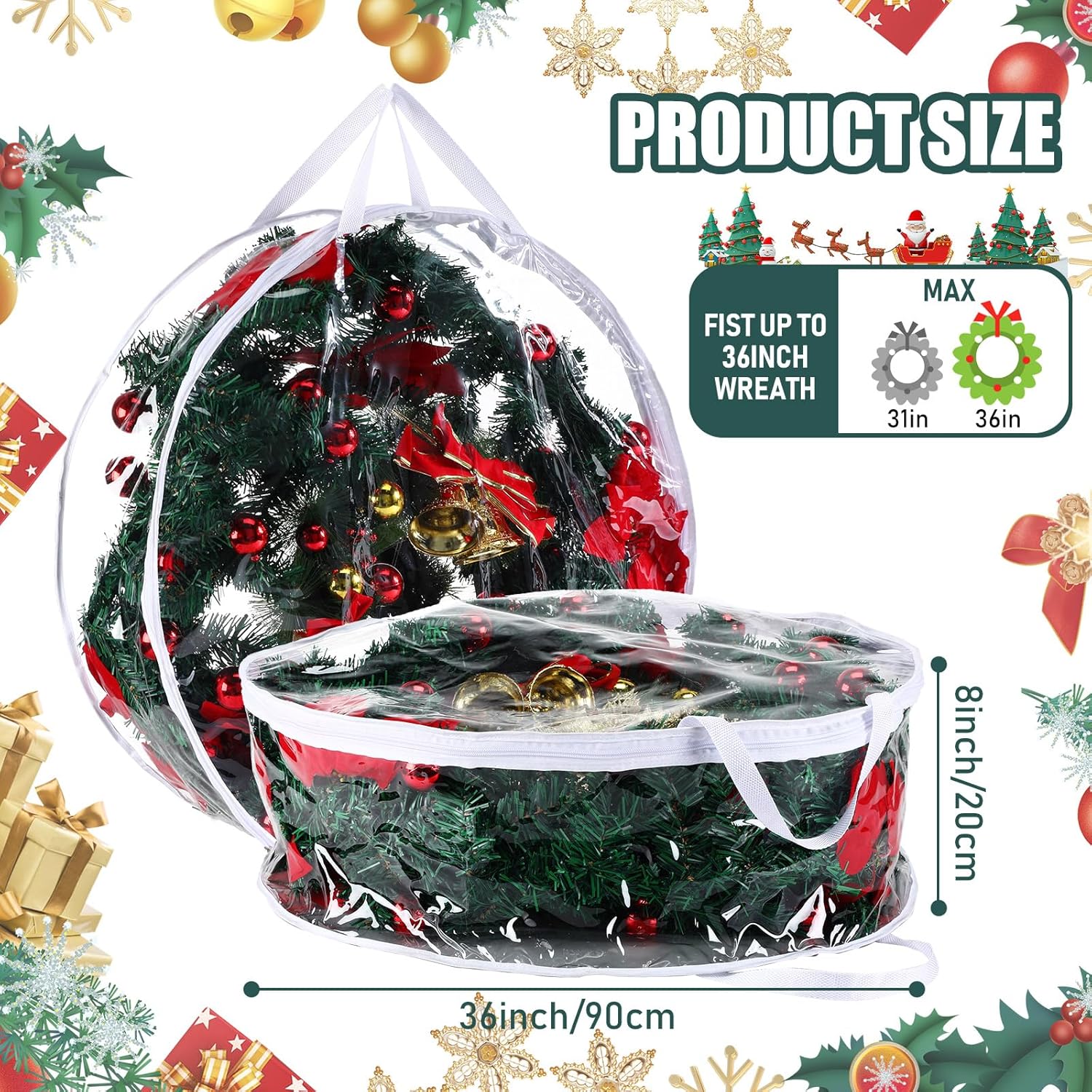 Shappy 4 bolsas grandes de almacenamiento para coronas de Navidad de 36 pulgadas, contenedor de almacenamiento de coronas de temporada con