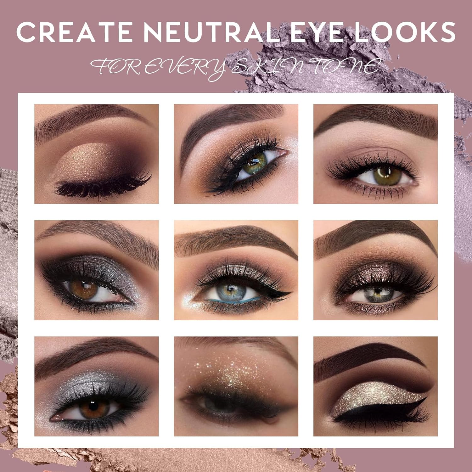 UCANBE Smokey Rose Paleta de sombra de ojos, 15 colores neutros brillantes mate, paleta de maquillaje metálico, color marrón topo ahumado nude