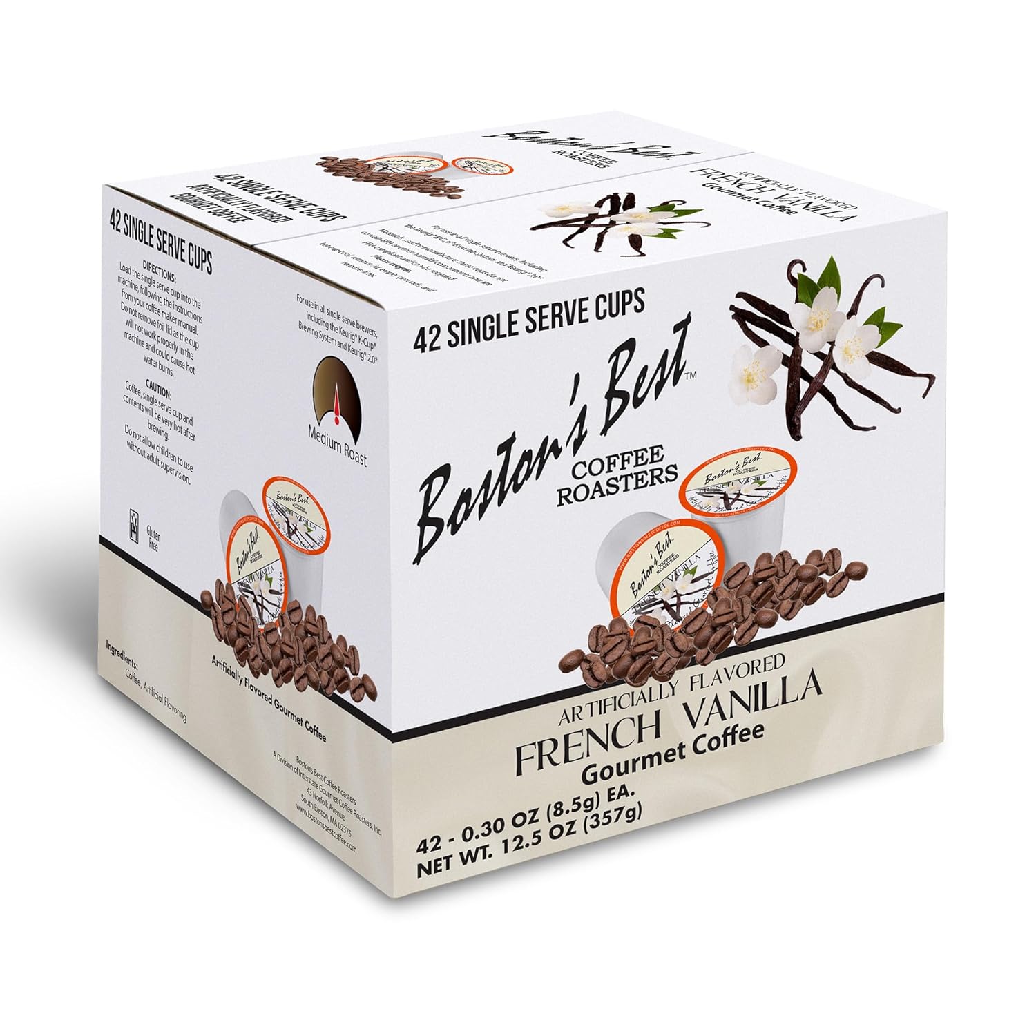 Boston’s Best Café gourmet  Café con sabor a vainilla francesa  tostado medio  Cápsulas de café de una sola porción, compatible con cafeteras Keurig