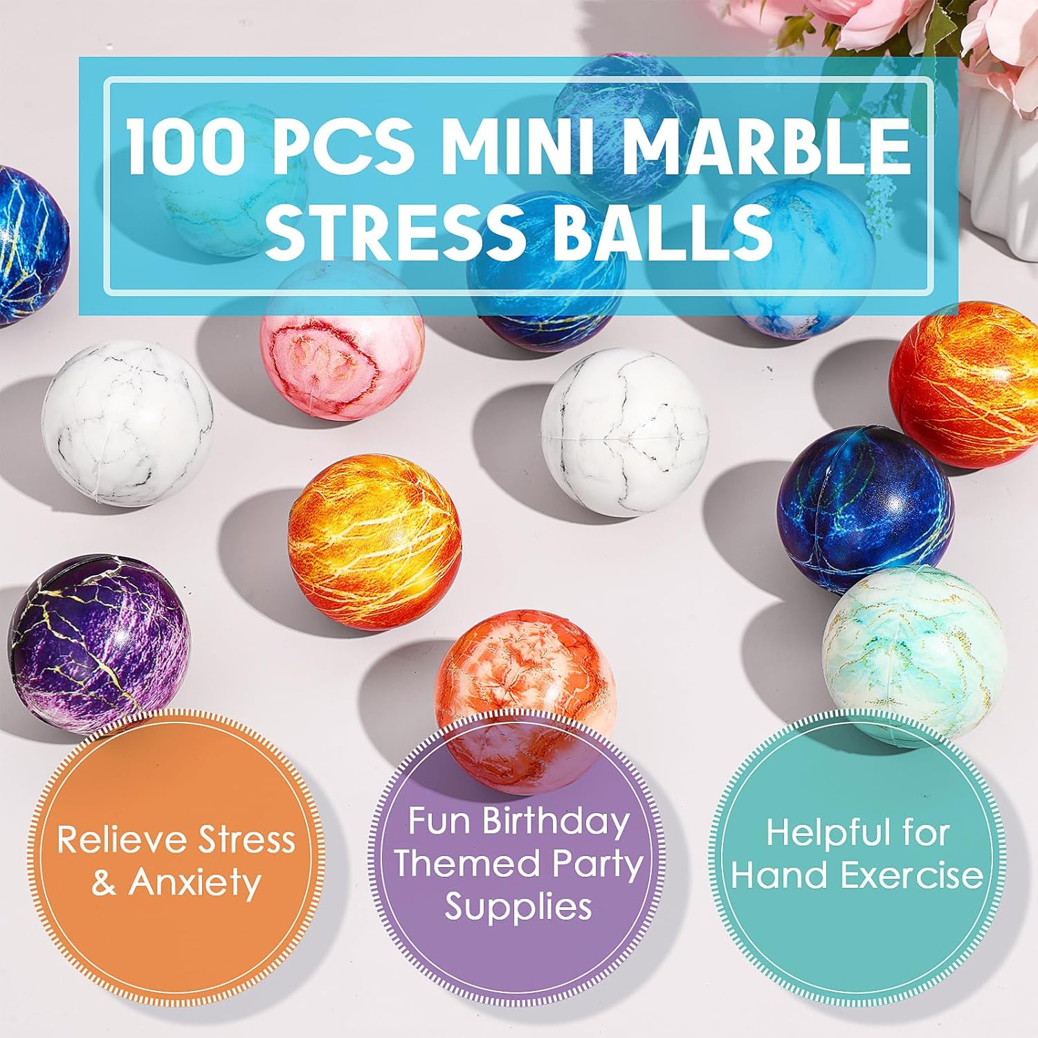 100 mini bolas de estrés de mármol a granel de 2 pulgadas para aliviar el estrés, bolas pequeñas de espuma, juguetes de fiesta, decoraciones de