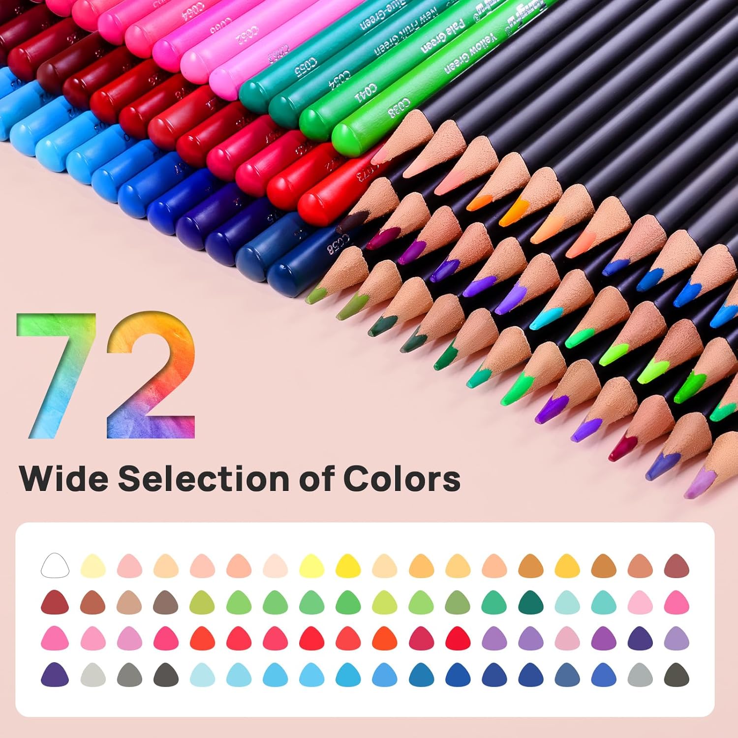TongFu Juego de lápices de colores, 72 lápices de colores para adultos, núcleo suave a base de aceite, lápices de colorear para bocetos, sombrear,