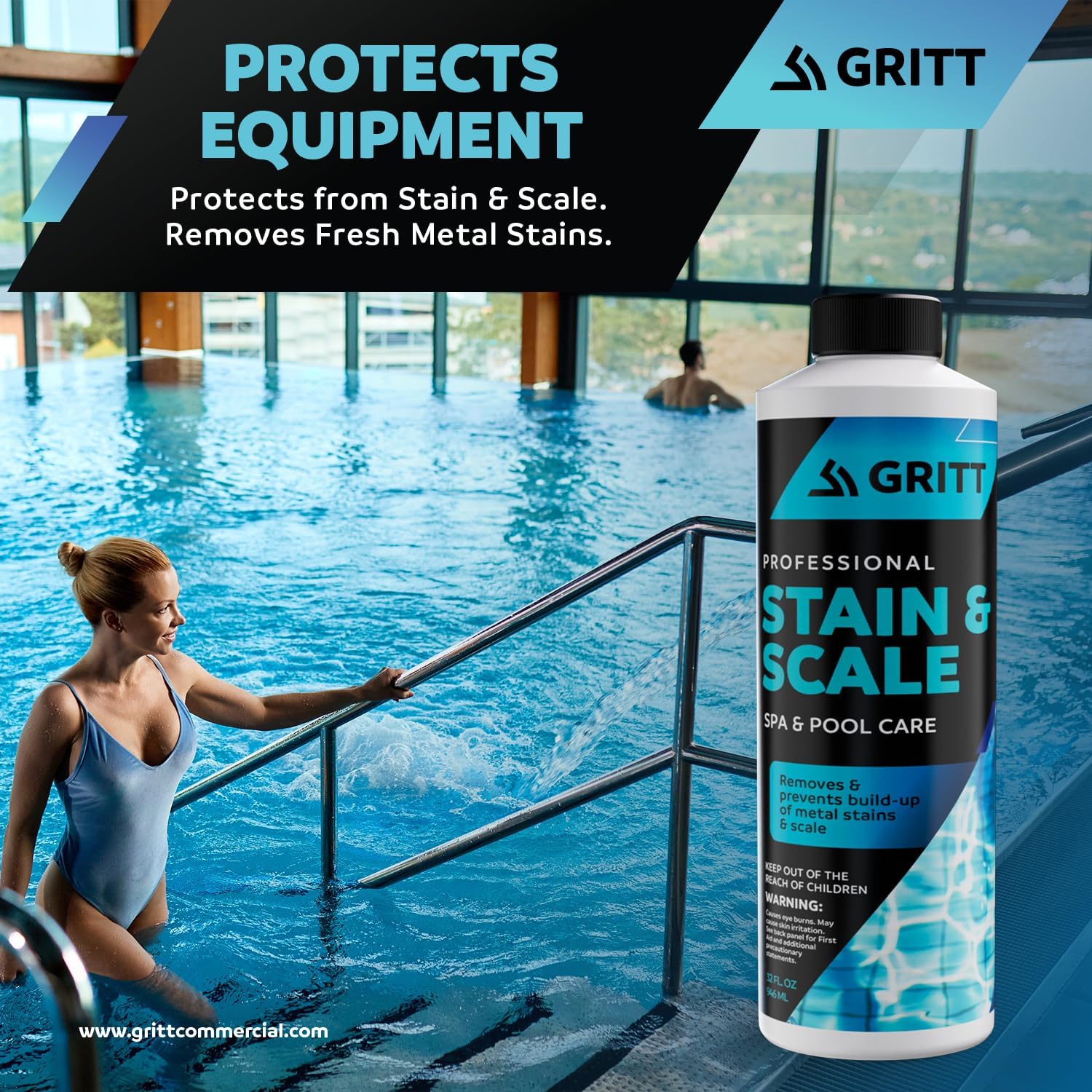 Gritt Commercial Control de manchas y incrustaciones de metal  Productos químicos para piscina, bañera de hidromasaje y spa para control de metales