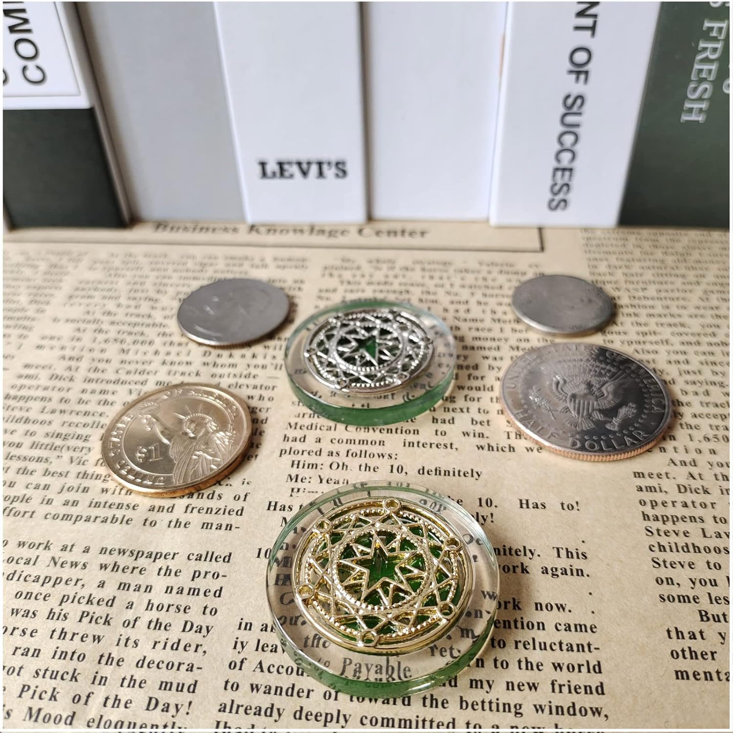 1 Pair Real Four Leaf Clover with Metals Magic Ornaments – Lucky Charms Lucky Coin, Moon Sun Star Good Luck Gift for Friends Family