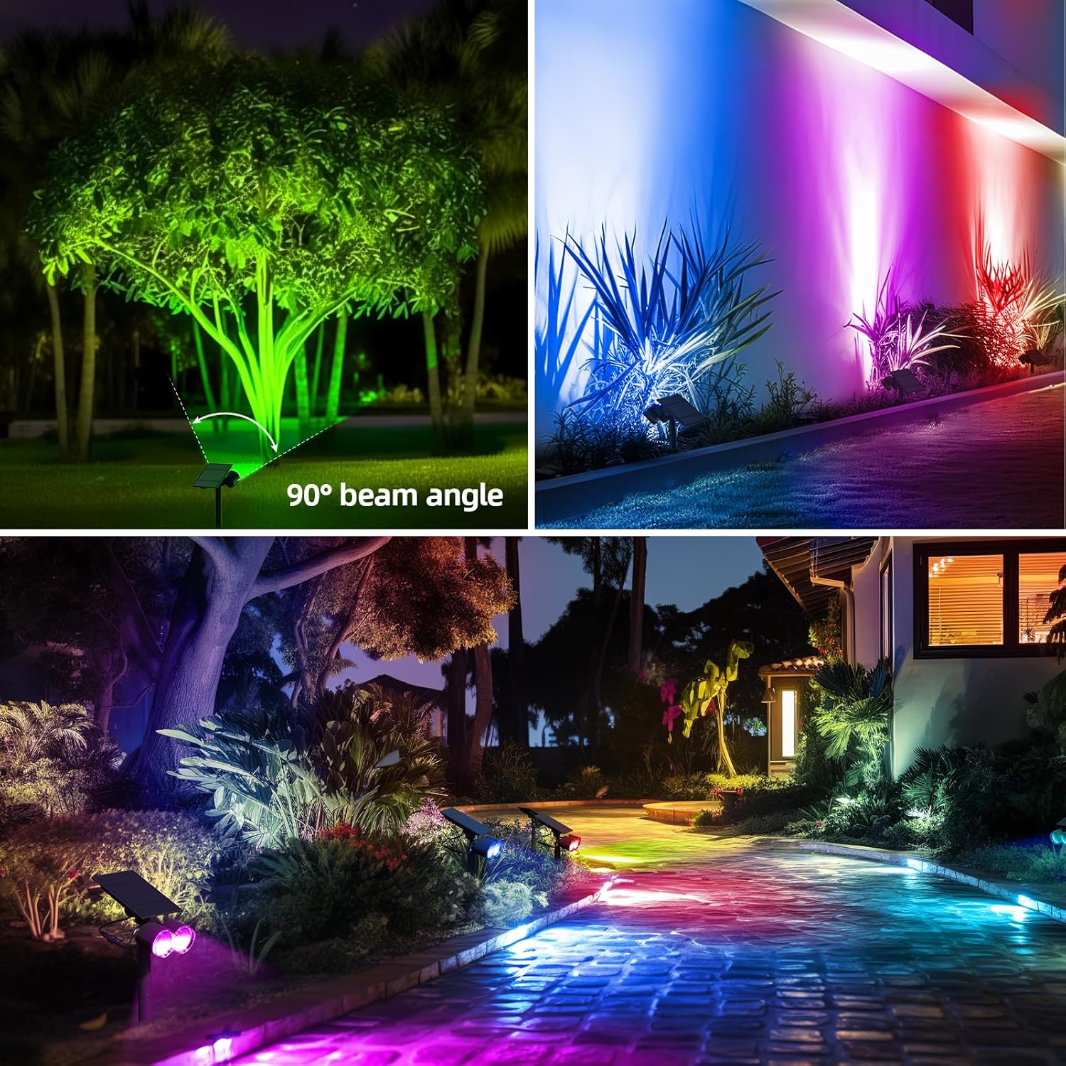 Barrina Luces solares para exteriores, 360 horizontales ajustables, 24 focos solares LED impermeables para exteriores, luces solares que cambian de