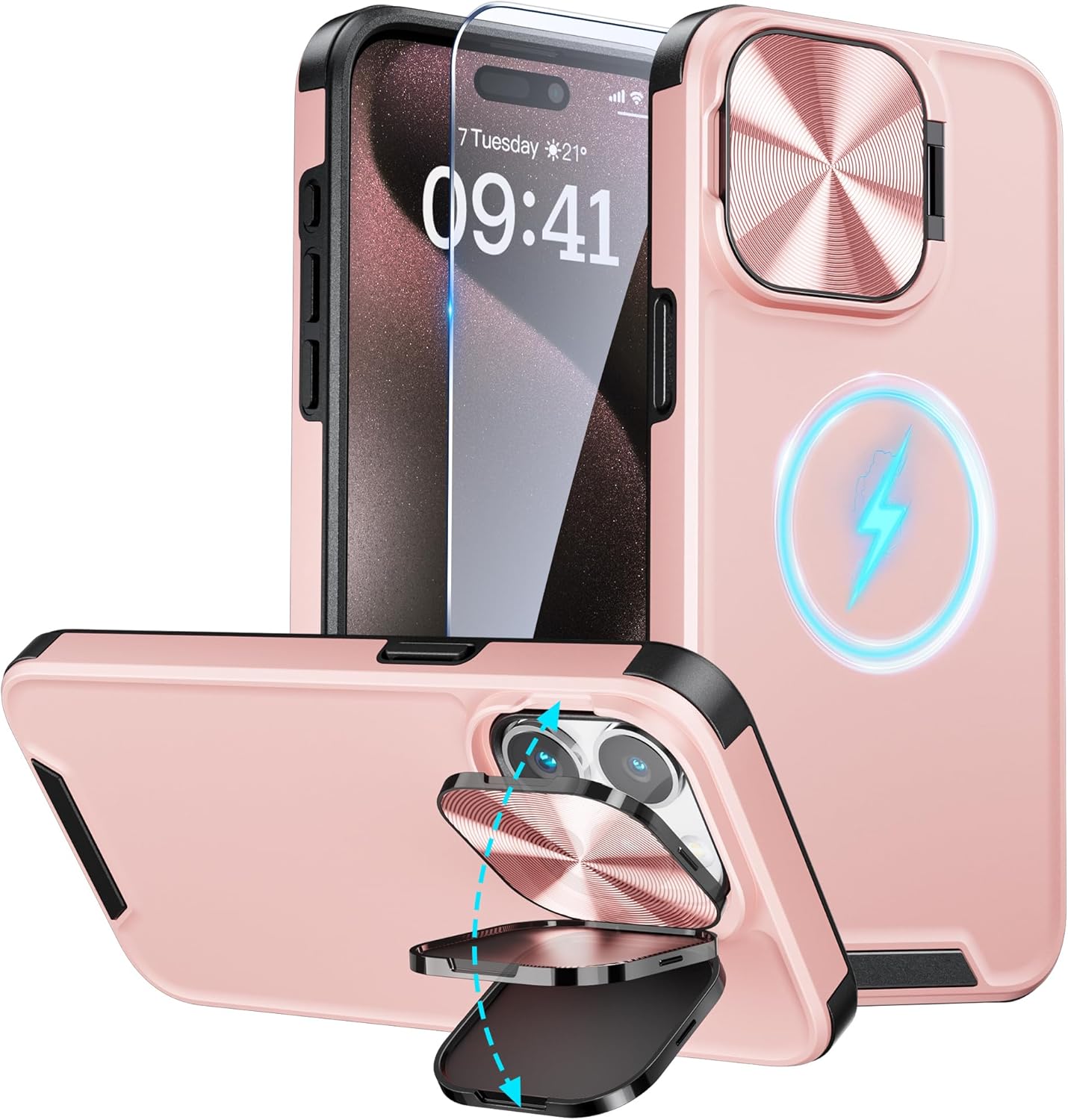 LUTTY MagSafe – Funda diseñada para iPhone 15 Pro con funda para cámara, compatible con MagSafe, con soporte invisible para cámara integrado, funda