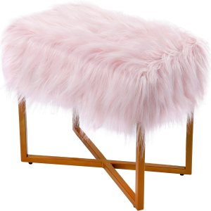 BIRDROCK HOME Taburete rectangular de piel sintética rosa con patas doradas, silla de tocador, asiento acolchado suave y compacto, silla de BIRDROCK HOME Taburete rectangular de piel sintética rosa con patas doradas, silla de tocador, asiento acolchado suave y compacto, silla de