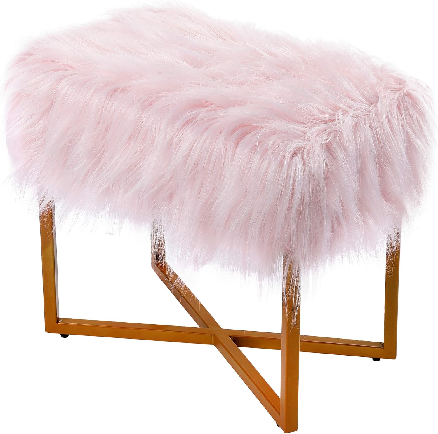 BIRDROCK HOME Taburete rectangular de piel sintética rosa con patas doradas, silla de tocador, asiento acolchado suave y compacto, silla de