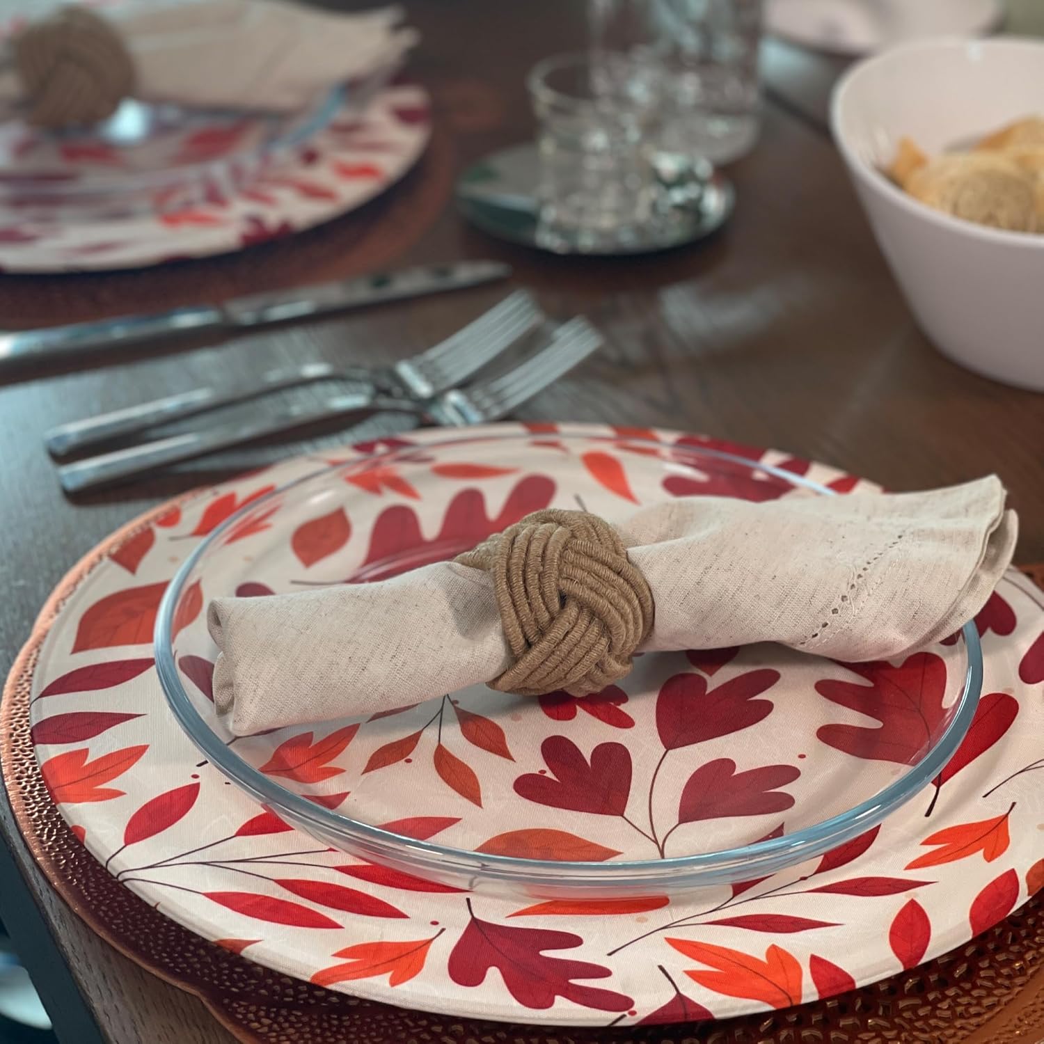 Juego de 6 fundas para platos de carga, decoración de mesa de Acción de Gracias, hojas de otoño de otoño, a prueba de manchas. Cubiertas de tela