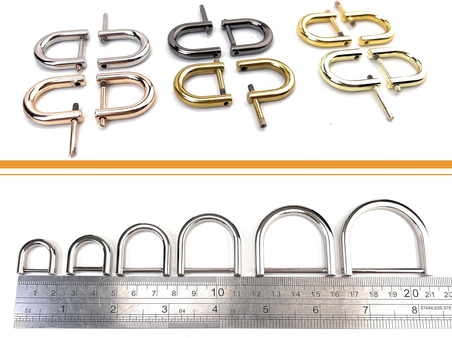 4 anillos D atornillables en forma de U, anillo D, accesorios de llavero de cuero para manualidades (0.51 pulgadas, plateado)