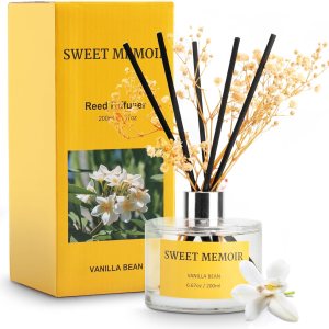 Juego de difusor de varillas de aceite esencial, grano de vainilla, botella decorativa, flores preservadas y varillas difusoras, regalo de Juego de difusor de varillas de aceite esencial, grano de vainilla, botella decorativa, flores preservadas y varillas difusoras, regalo de