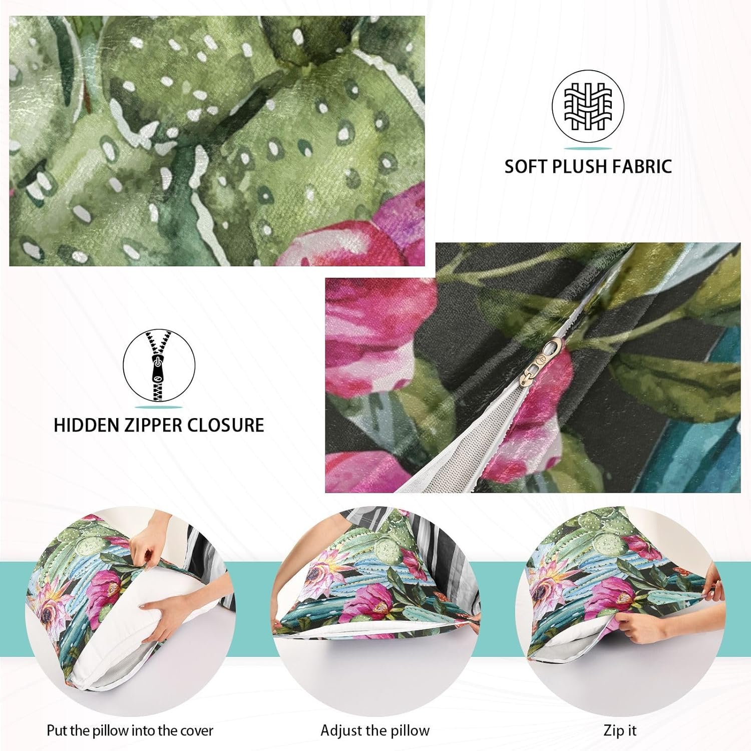 Fundas de almohada de terciopelo con diseño de cactus tropicales y suculentas, fundas de almohada suaves, fundas de cojín cómodas, almohadas