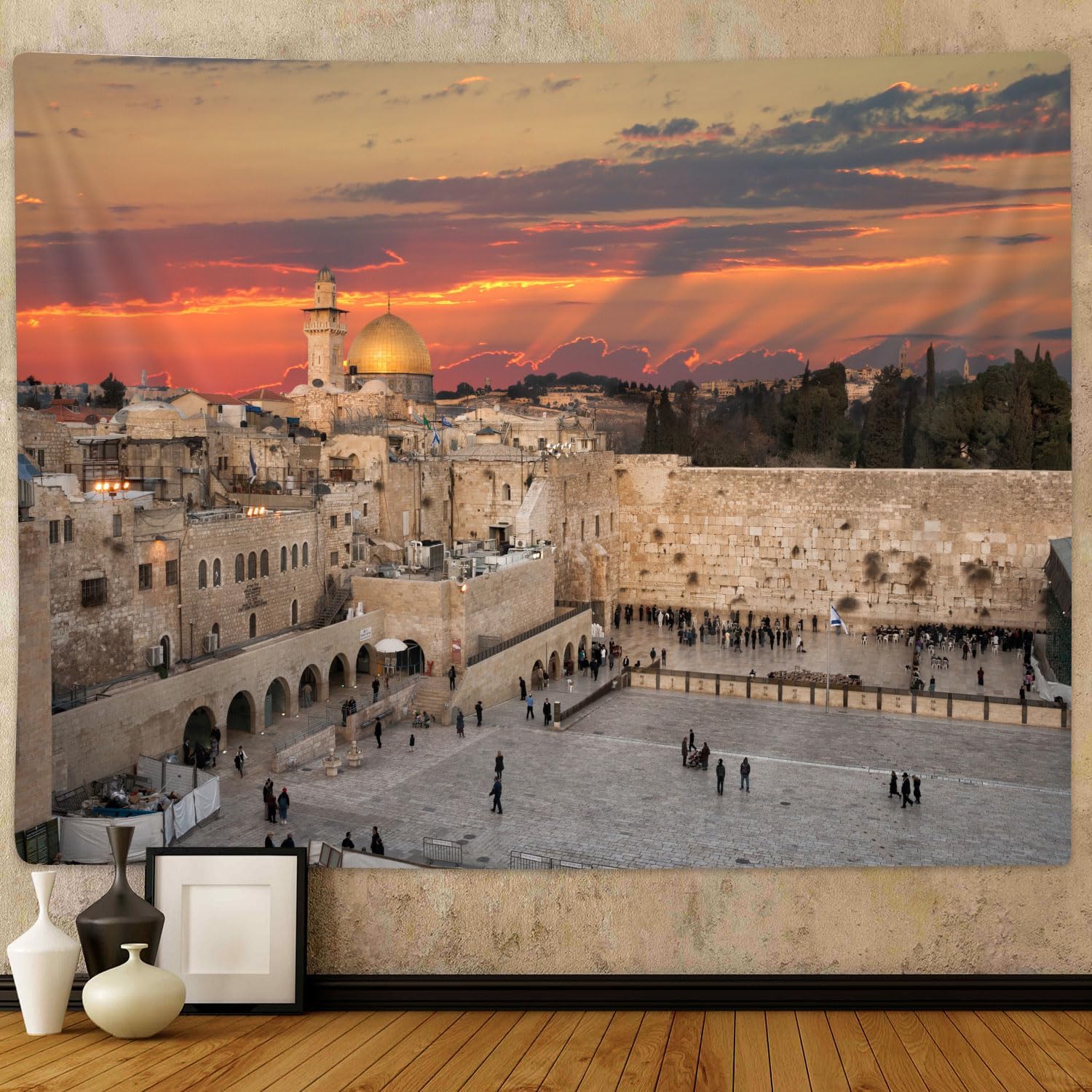 Tapiz de pared occidental de la ciudad de Jerusalén, decoración de Kotel Sukkah, tapices de pared de lamentación occidental para dormitorio,