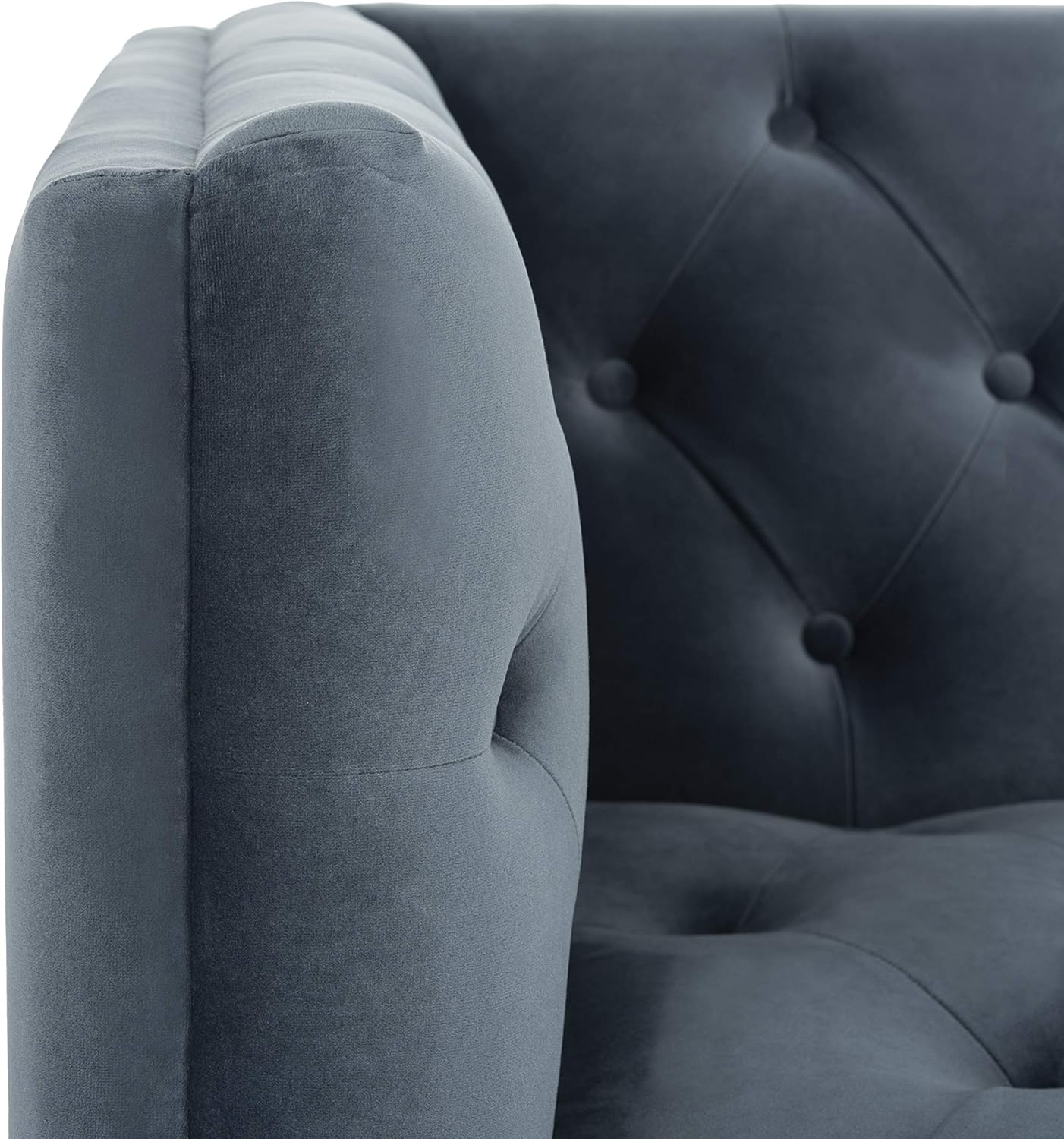 Safavieh Couture Home Florentino Glam – Sofá copetudo azul polvoriento y dorado