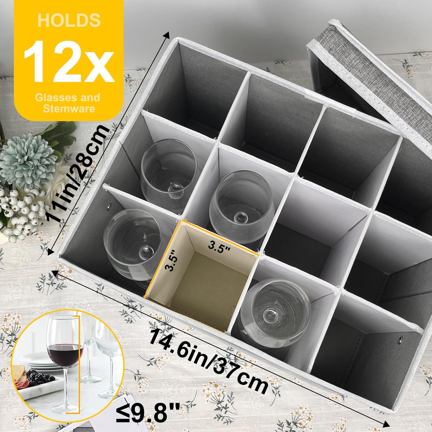 Contenedores de almacenamiento de China  Caja de almacenamiento para copas de vino y taza de café con divisores, recipientes de almacenamiento de