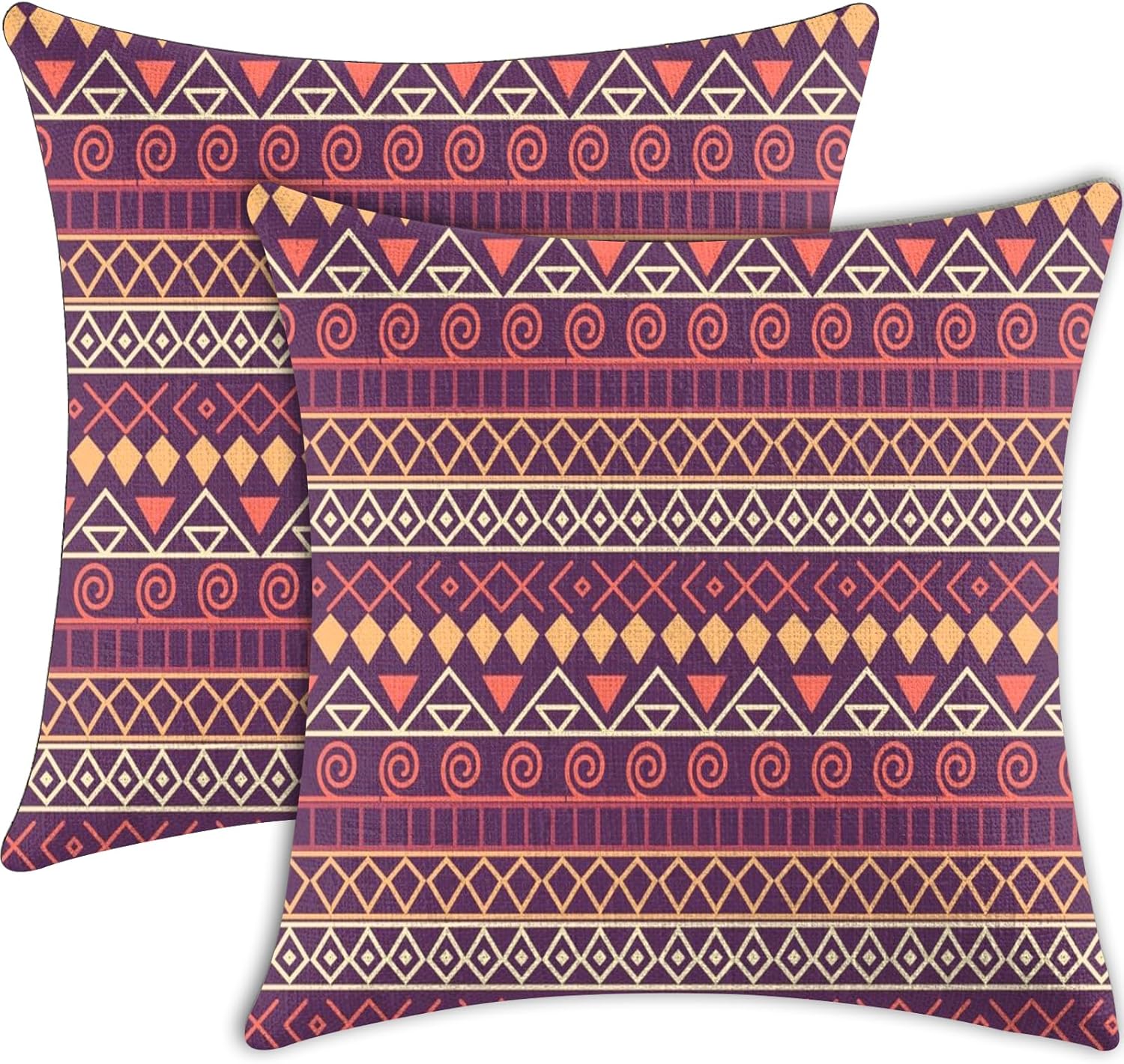 Juego de 2 fundas de almohada bohemias de 18 x 18 pulgadas, diseño étnico de lino, alfombra persa, decoración del hogar para sala de estar y