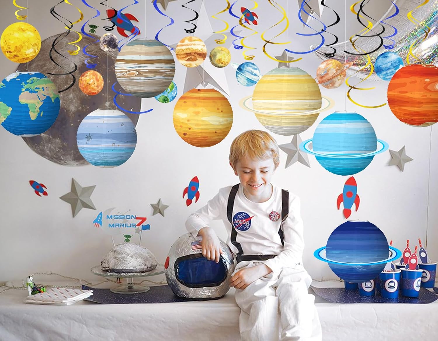 38 linternas de papel colgantes del sistema solar, planetas colgantes espaciales, decoraciones de remolinos para cumpleaños, espacio, galaxia,