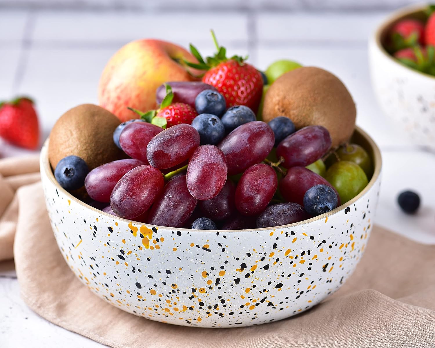 Jungle Culture Ensaladera grande de bambú  Frutero blanco  Tazones de madera para mezclar  Cuencos decorativos de decoración del hogar Pasta,