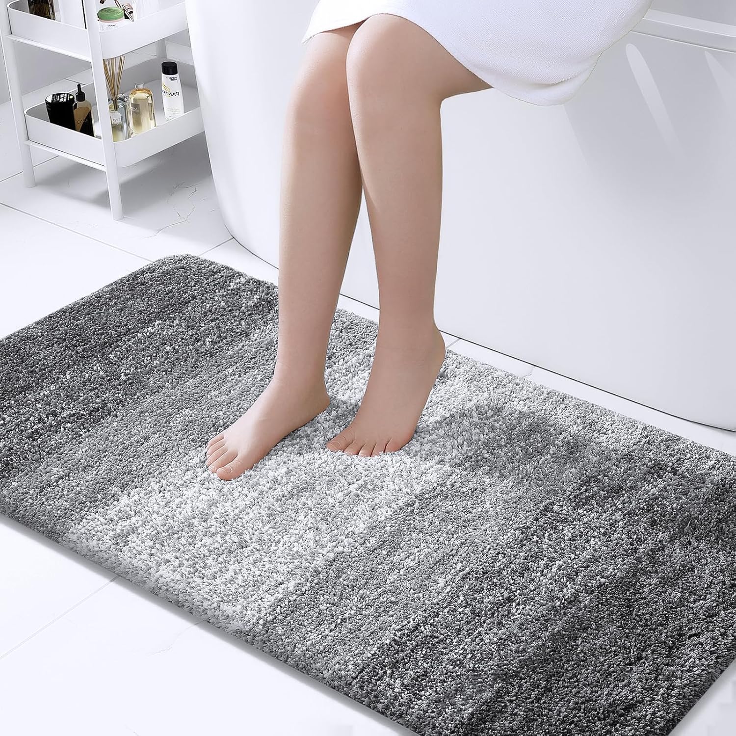 OLANLY Alfombras de baño y inodoros en forma de U, tamaño 47 x 24 pulgadas y alfombras de inodoro de 24 x 20 pulgadas, color gris, paquete de 2