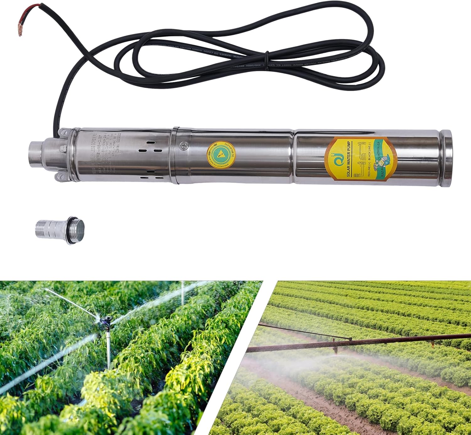 Bomba sumergible de pozo profundo Bomba de agua solar, bomba de pozo solar de 24V 370W Bomba de tornillo de acero inoxidable 1.8 MH Velocidad de