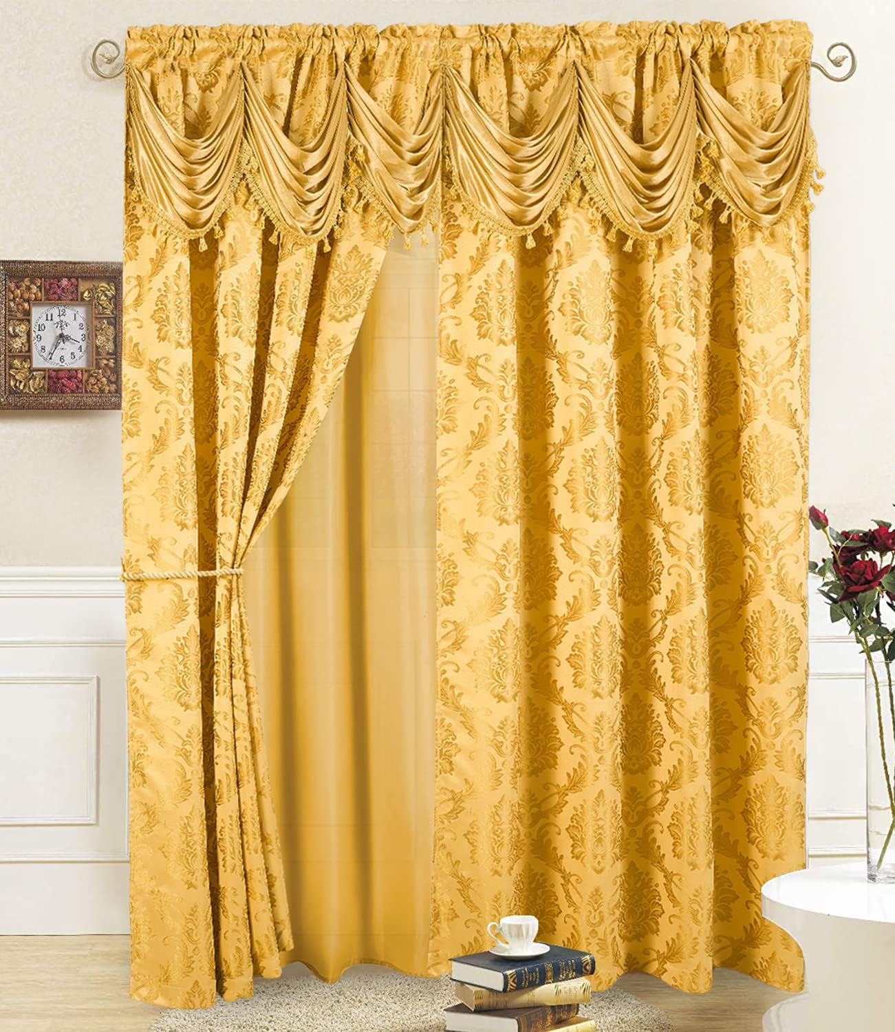 DreamField Linen Juego de 2 paneles de cortinas de jacquard de lujo para ventana, con cenefa adjunta y dos alzapaños, 108 x 84 pulgadas de largo,