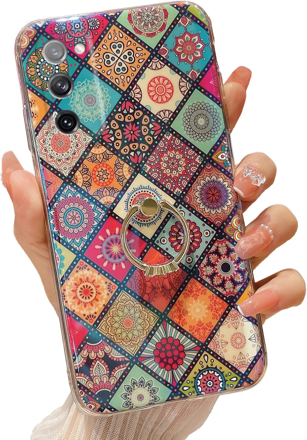 Funda para Galaxy S20 FE (6.5″) Retro Floral Slim Linda Funda Protectora a Prueba de Golpes para Adolescentes Niñas Mujeres con Anillo Oro Soporte