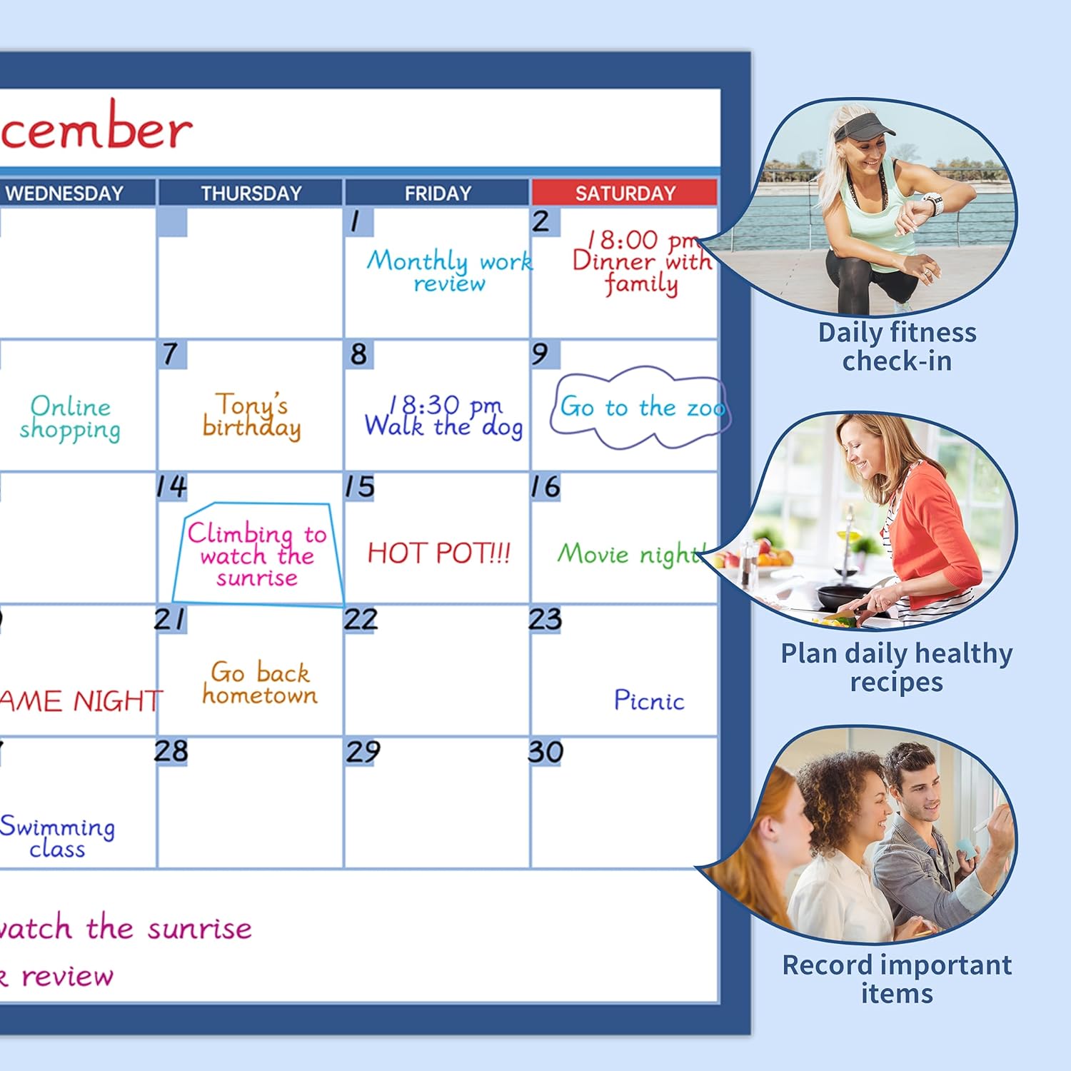 Calendario grande de borrado en seco para pared, calendario de pared de 1 mes sin fecha, 40 x 28 pulgadas, calendario laminado borrable y