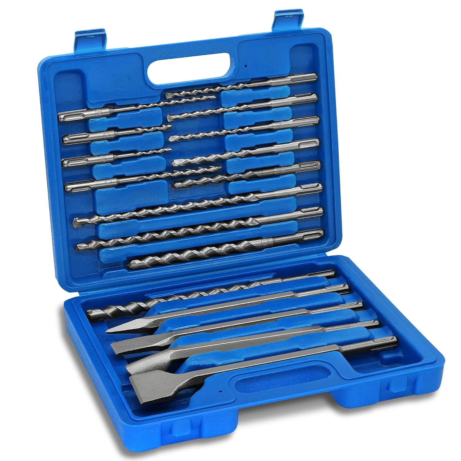 Juego de 17 brocas y cinceles de martillo giratorio, SDS Plus con punta de carburo para hormigón, brocas y cinceles, juego de brocas y cinceles para