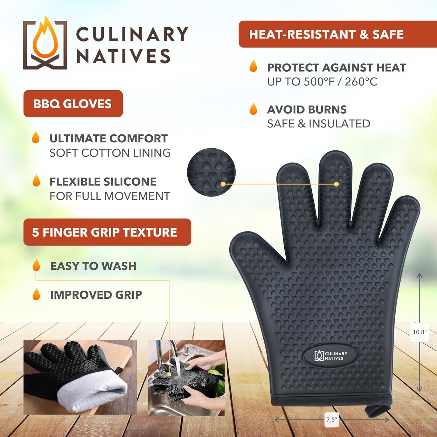 Juego de accesorios para ahumadores – Guantes de horno para parrilla, garras de barbacoa, termómetro de carne, temporizador y cepillo de silicona