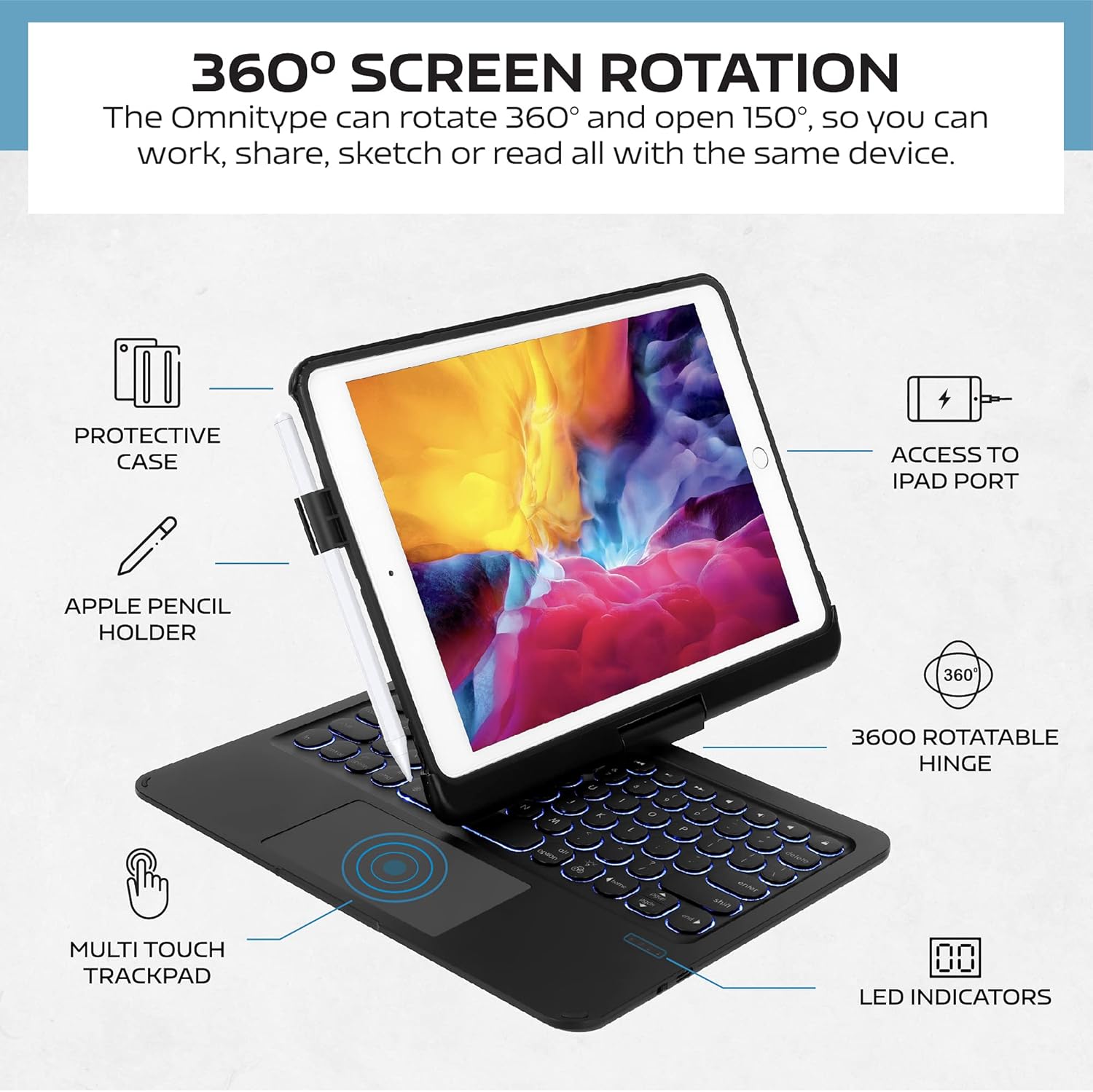mobee Unitype – Teclado (10.9 pulgadas, 2022) para iPad Air (5 y 4 generación) con trackpad, teclado retroiluminado, giratorio de 360, panel táctil