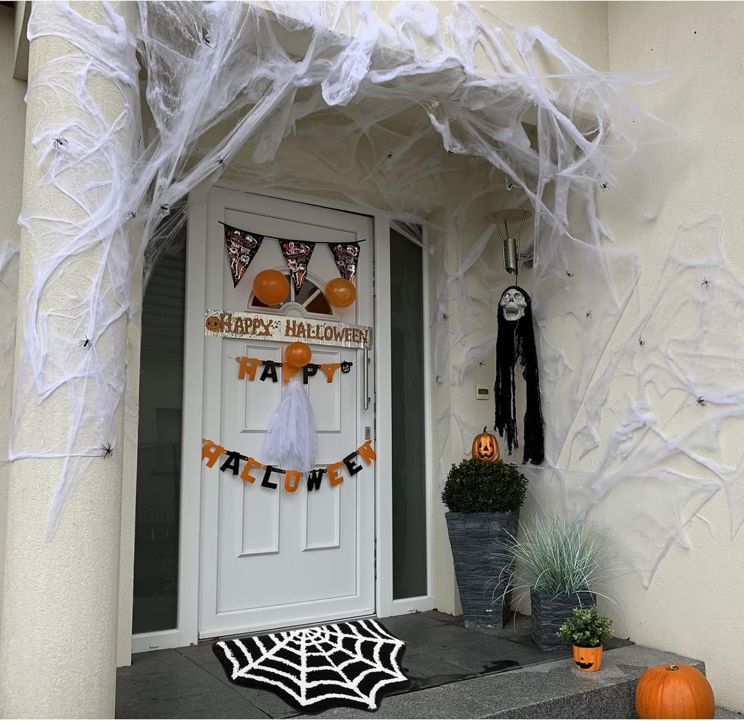 Tapete de baño de tela de araña de Halloween, antideslizante, gótico, lindo, negro y blanco, tapete de baño de medio círculo, para baño, puerta